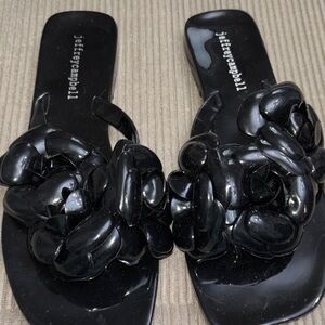 Jeffrey Campbell Glossy Black Slide Sandals